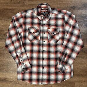 Dixxon The Eagle Casual Button Down Mens Medium Red Plaid Flannel Shirt